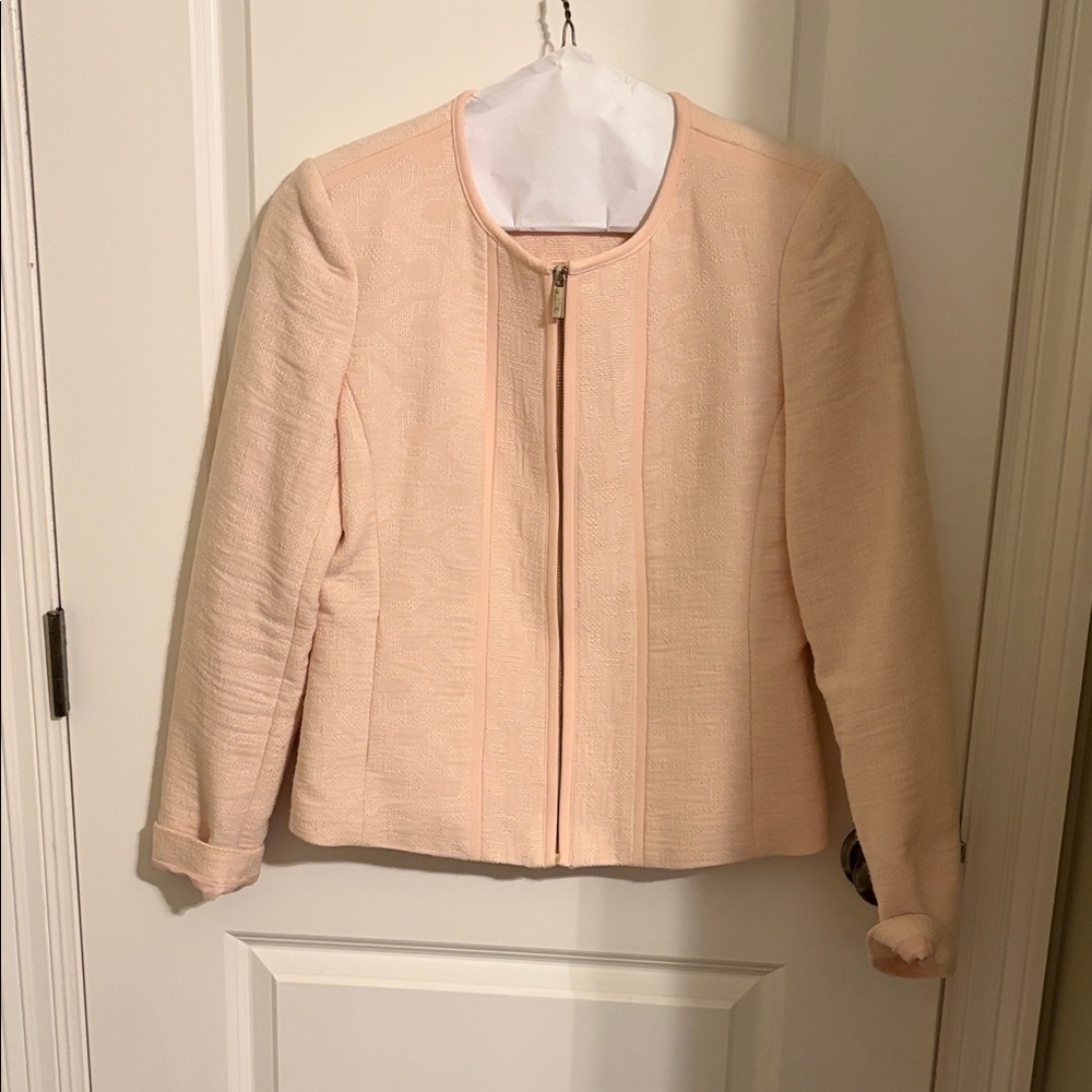 Karl Lagerfeld Pale Pink Textured Zip Blazer